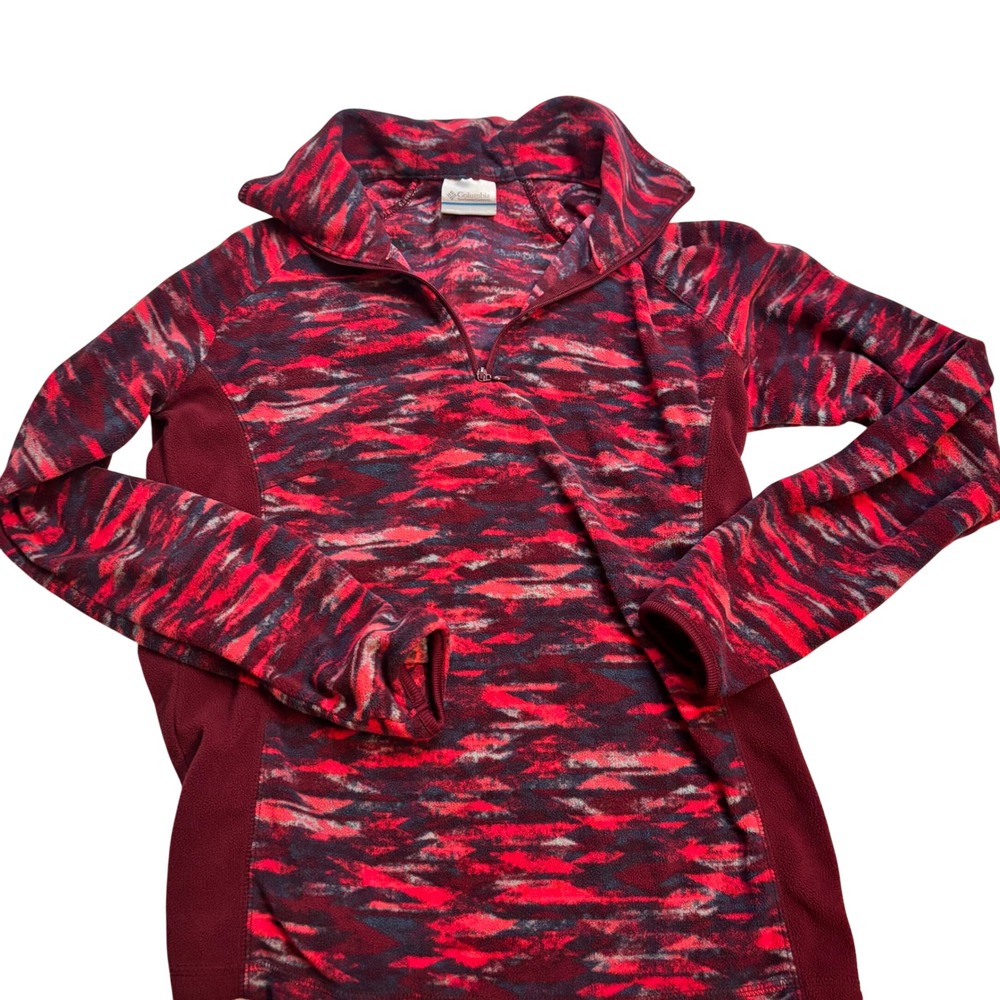 Columbia Women's Fleece Pullover Sweater Red Blue Abstract‎ Print Size M